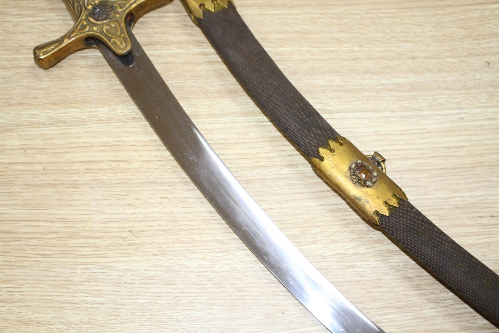 A Hungarian dress sword, 19th century, curved polished blade 60cms,